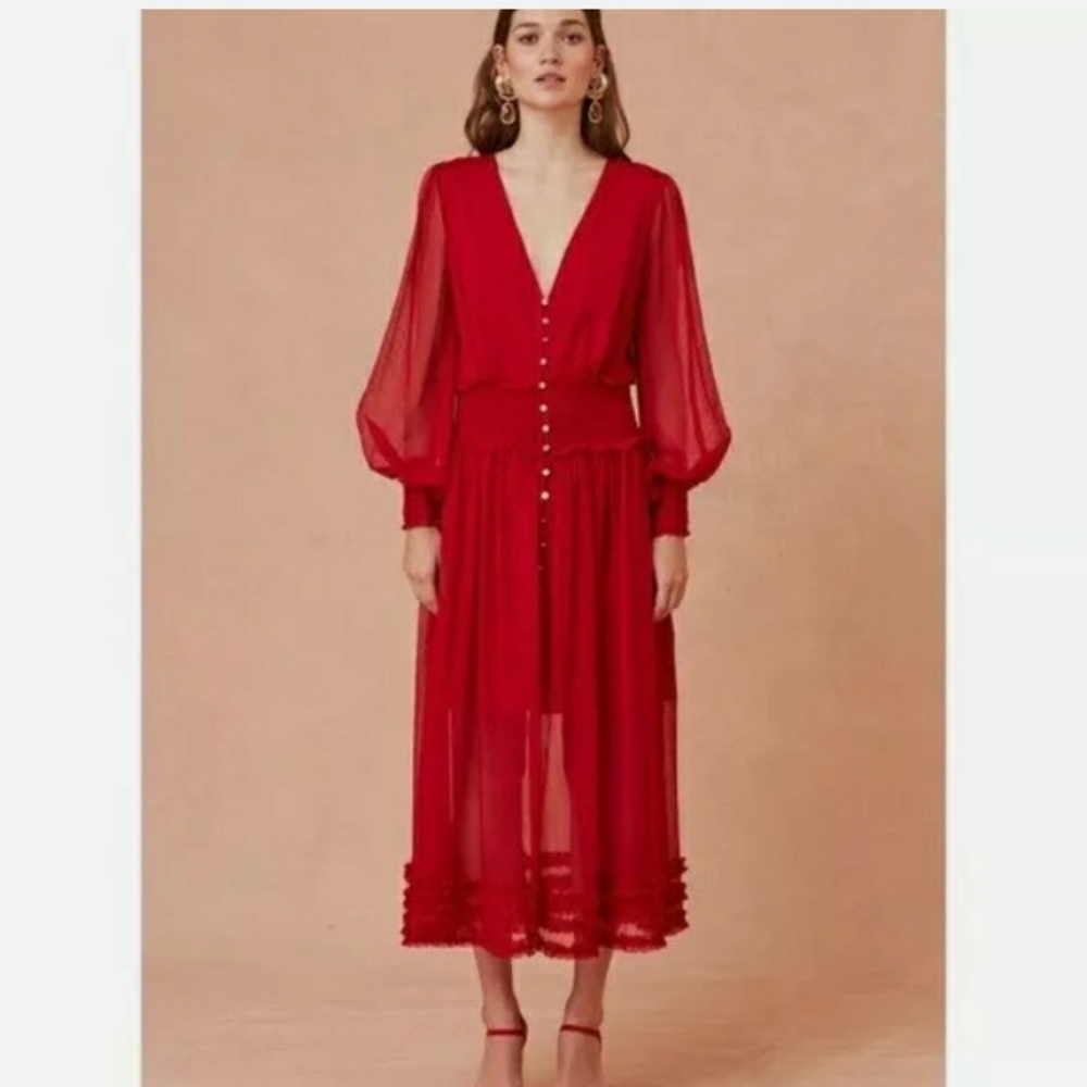 NWT Keepsake Moonlight Midi Dress in scarlet size LARGE
